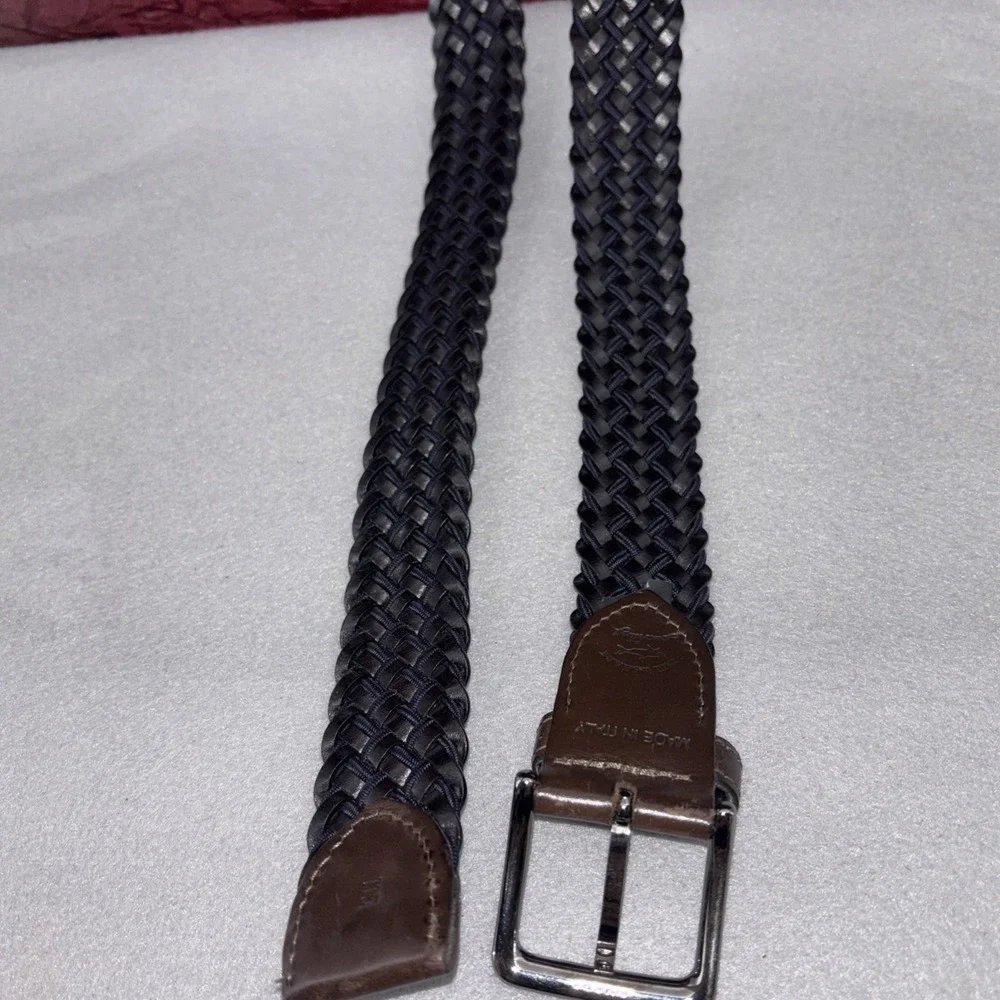 Paul & Shark Men's Braided Leather Stretch Belt Sz 115 XL (42-44) Black Blue EUC